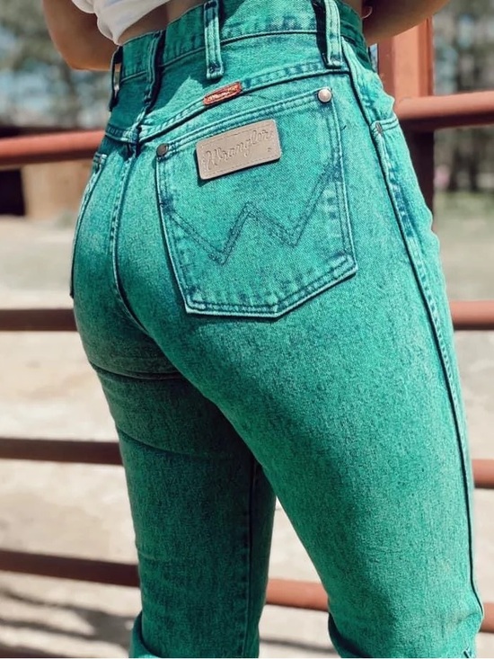 Wrangler Denim - VTG 90s Wrangler Wedgie High Rise Cowgirl Jeans 14MWZ Teal Green Acid Wash 5x32